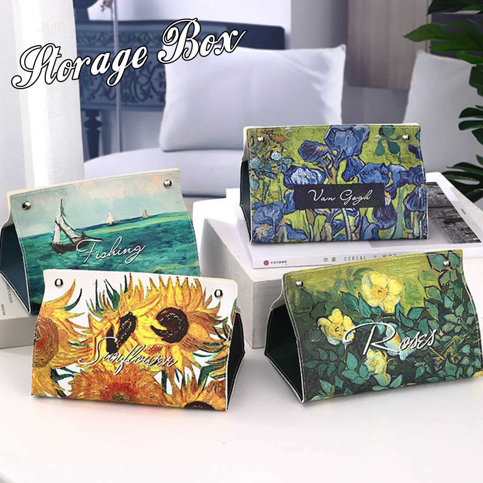 Leather Tissue Holder Oil Painting Tissue Box Bedroom Kitchen Storage Box Napkin Holder For Home Office Desk DecorationM251124