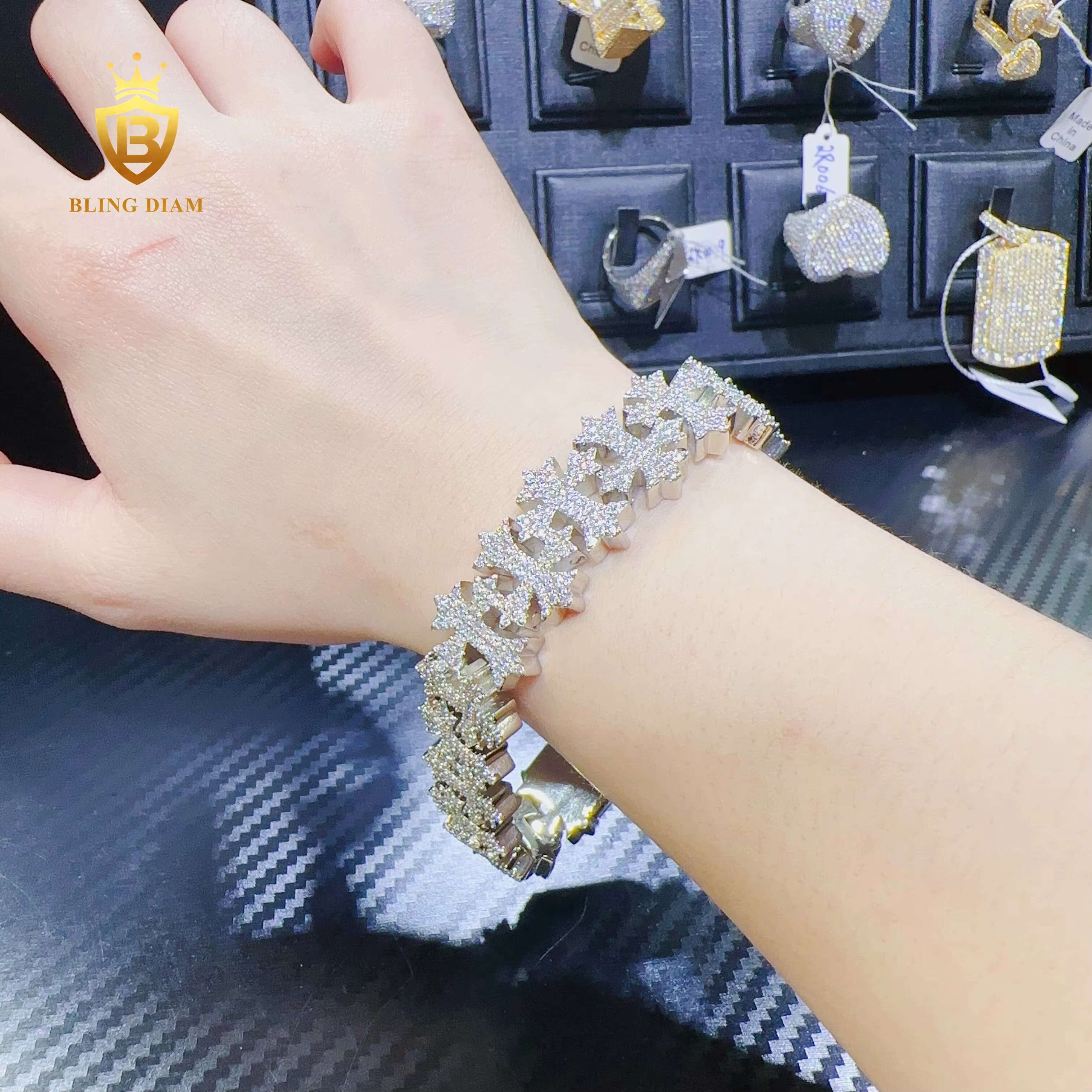 Blingdiam Jewelry Custom Hip Hop 16mm VVS Moissanite Bangle Fashion Cross Design Bracelet for Men Women