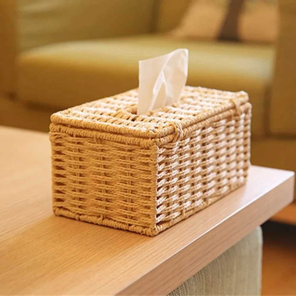 1PC Rattan Tissue Box Home Decoration Handmade Desktop Decoration Simple Retro Tissue Box Storage Caja De Pauelos Hecha A ManoM251124