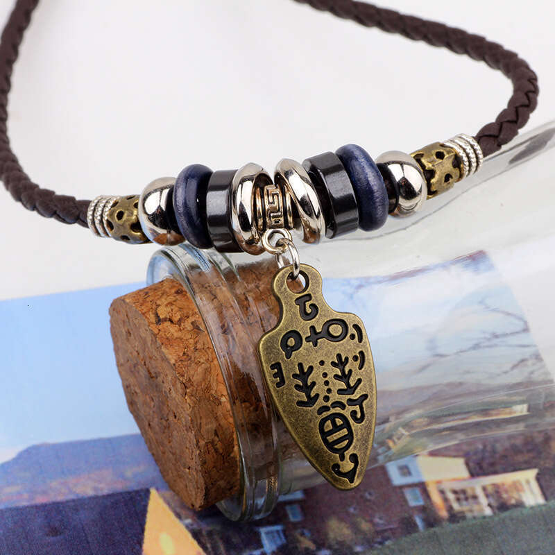Pendant, genuine leather, ancient sword leather rope, woven necklace, fashionable accessory