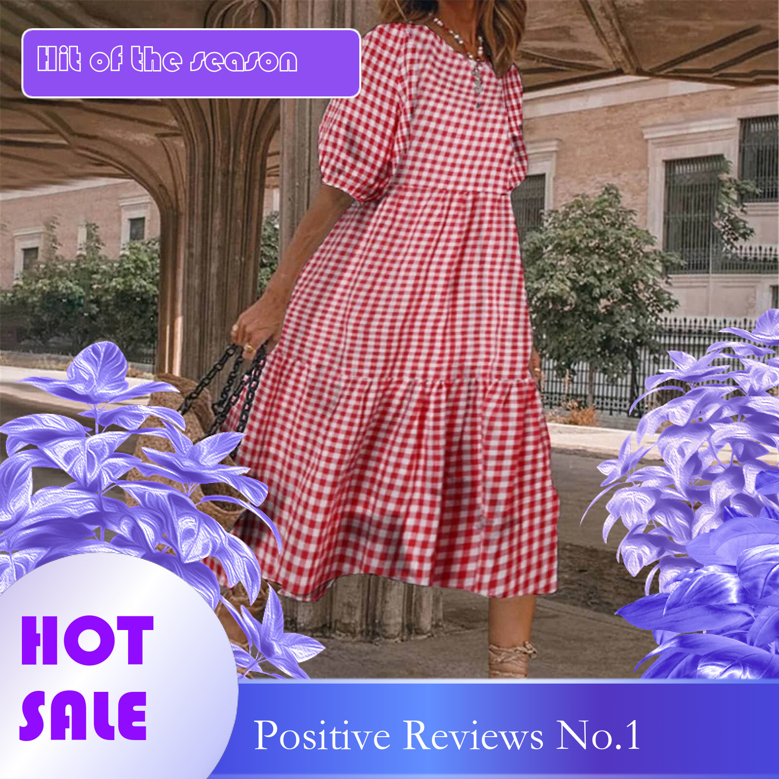 Dongdumaoyi Summer Plaid Dress Women New Street Short Sleeve Loose Casual O Neck Half A Line Dresses Vacation Beach Long Skirt