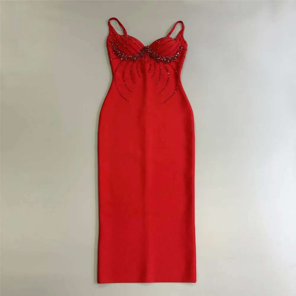 Women Sexy Beading Spaghetti Strap Bandage Dress Bodycon Clothes Club Party Celebrity Elegant Dresses