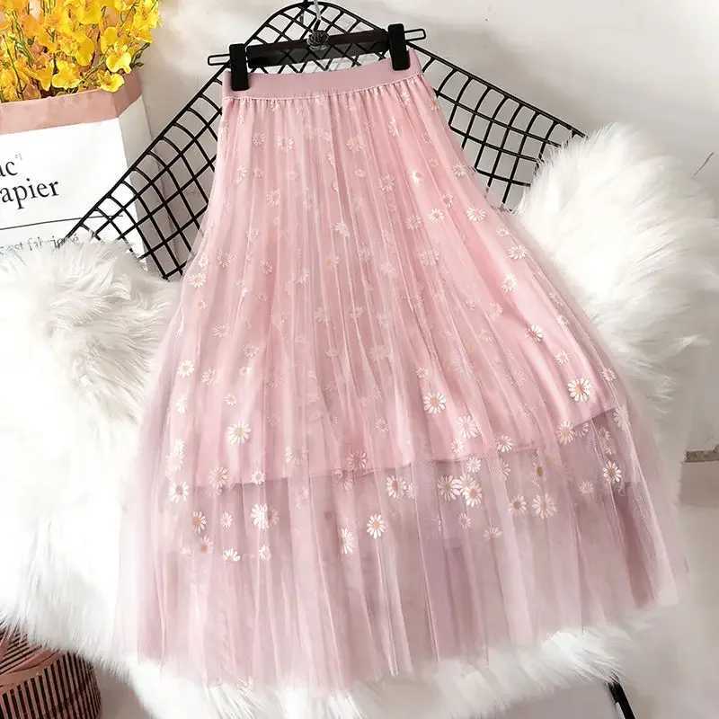 Skirts Women Tender Sweet Korean Style Printed Lady Mesh Ins Classy All match College Elegant and Popular Cute Girl Fashion Charm M250424