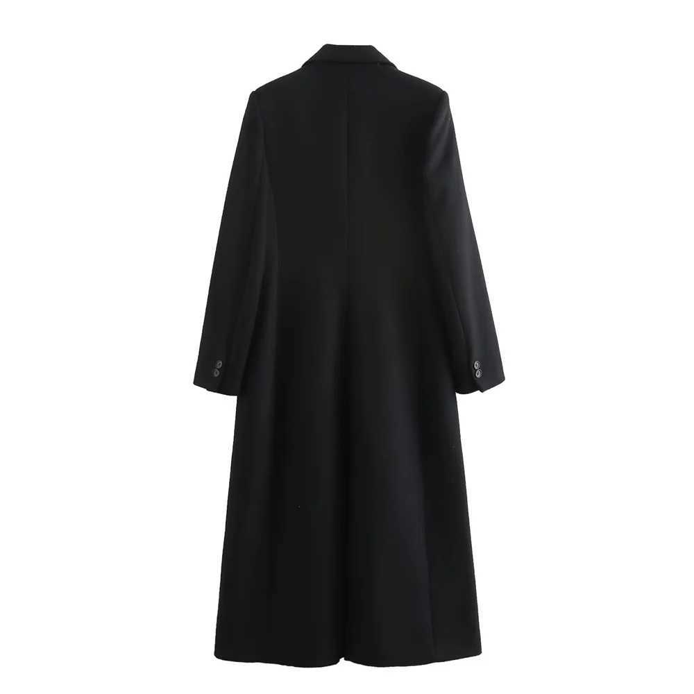 Womens Black Fashion Versatile Long Collar Commuter Coat Autumn/Winter New Womens Wear J251124
