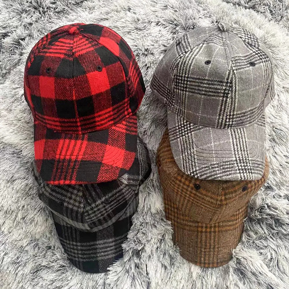Winter Fleece Plaid Baseball Caps For Women Casual Outdoor Keep Warm Adjustable Hat Boys And Girls Hip Hop Bone Gorras 250321