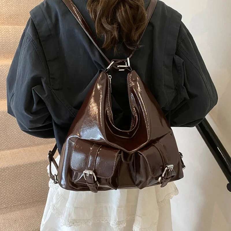 Fashion Pu Women's Backpacks Large Capacity Multiple Pockets Shoulder Underarm Bag Y2k New Maillard Style Ladies Travel Handbags