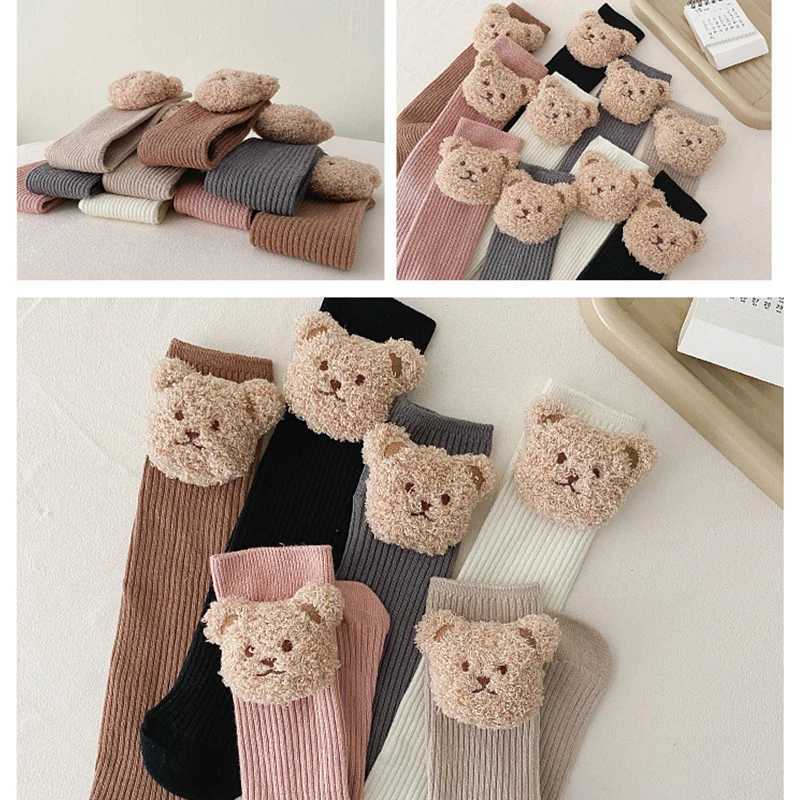 Bear Doll Children Long Tube Socks Winter Autumn Warm Kids Knee High Sock Cotton Girl Sokken Soild Color Stockings 2-8Y G251124