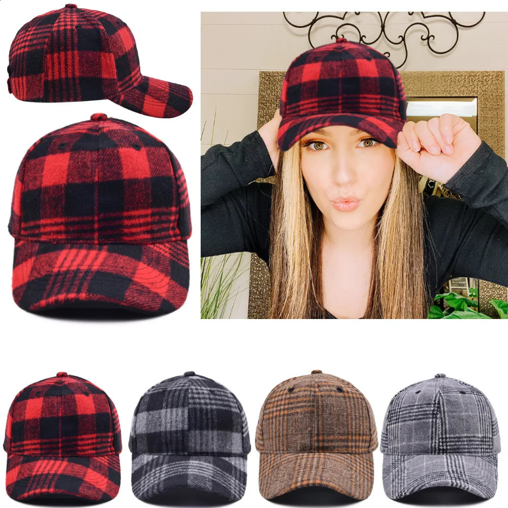 Winter Fleece Plaid Baseball Caps For Women Casual Outdoor Keep Warm Adjustable Hat Boys And Girls Hip Hop Bone Gorras 250321
