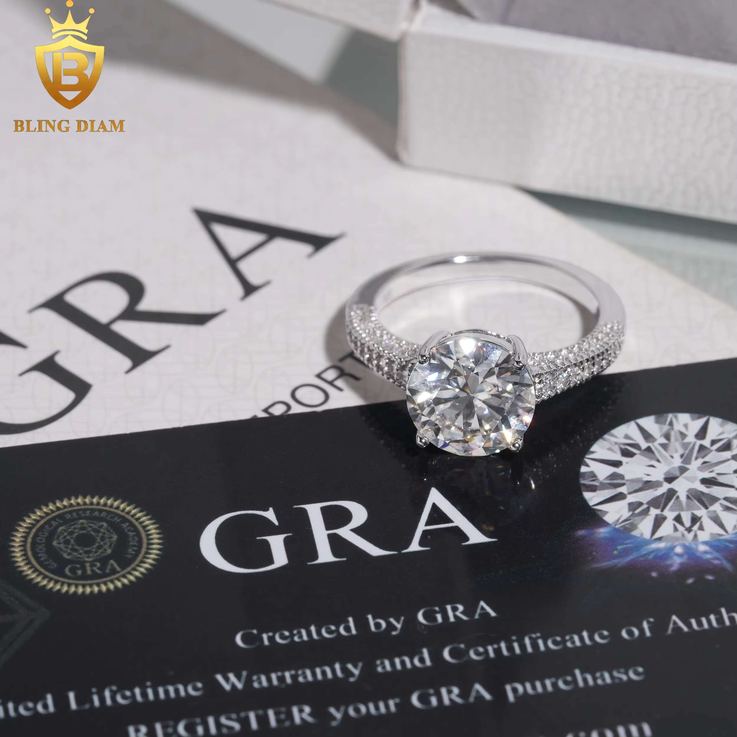 Women Jewelry Engagement Ring 925 Silver VVS Moissanite Diamond Round Cut 10mm Wedding Rings Gift