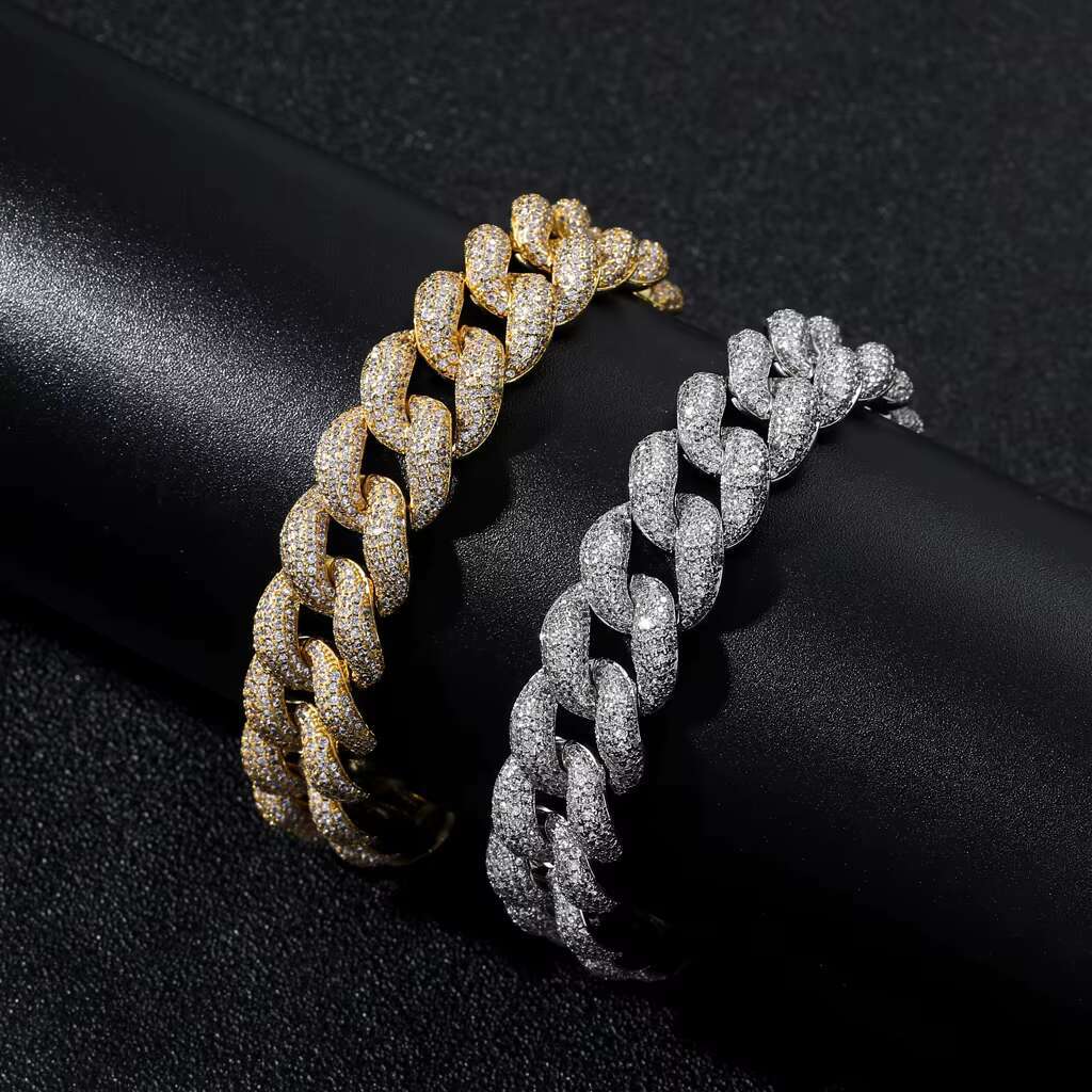 BES 15MM New Design Luxury Iced Out Hip Hop Jewelry Chunky Cubic Zirconia Stone Diamond Miami Cuban Link Chain Mens Jewelry