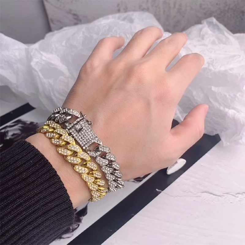 3D Micro-Paved Full-Coverage Diamond Cuban Link Bracelet, Hip Hop Streetwear Matching Couple Jewelry Gift for Men & Women - Unisex Luxury Urban Fashio