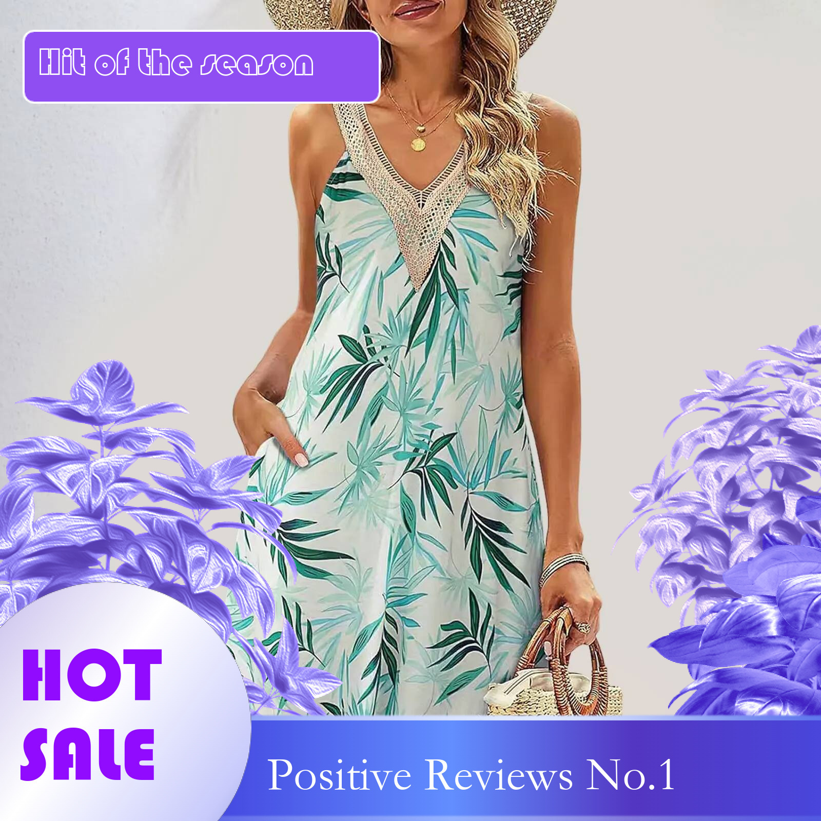 Dongdumaoyi Summer Womens Dresses Beach Boho Sleeveless Vintage Floral Pattern Pockets T Shirt Tank Sundresses Temperament Elegant Gown