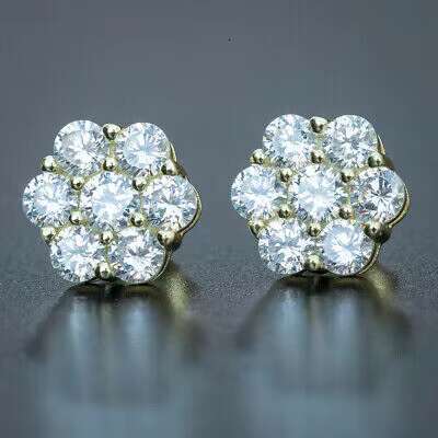Wholesale Price DEF VVS Moissanite Pointer Flower Cluster Earrings 10K Solid Gold 925 Sterling Silver Men Stud Earrings