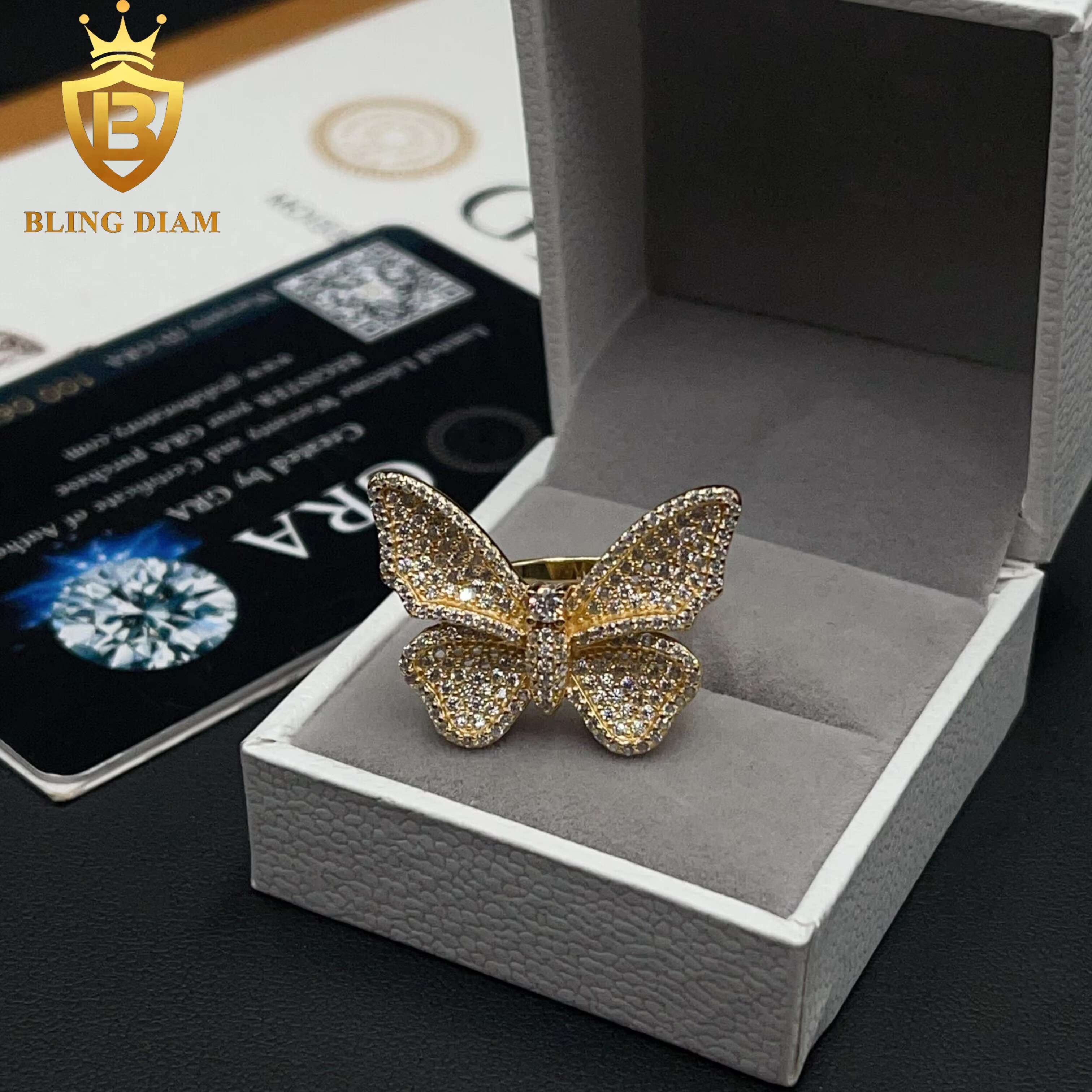 Best Sale Low Price Fine Jewelry 925 Silver VVS Moissanite Diamond Butterfly Rings Gift for Women