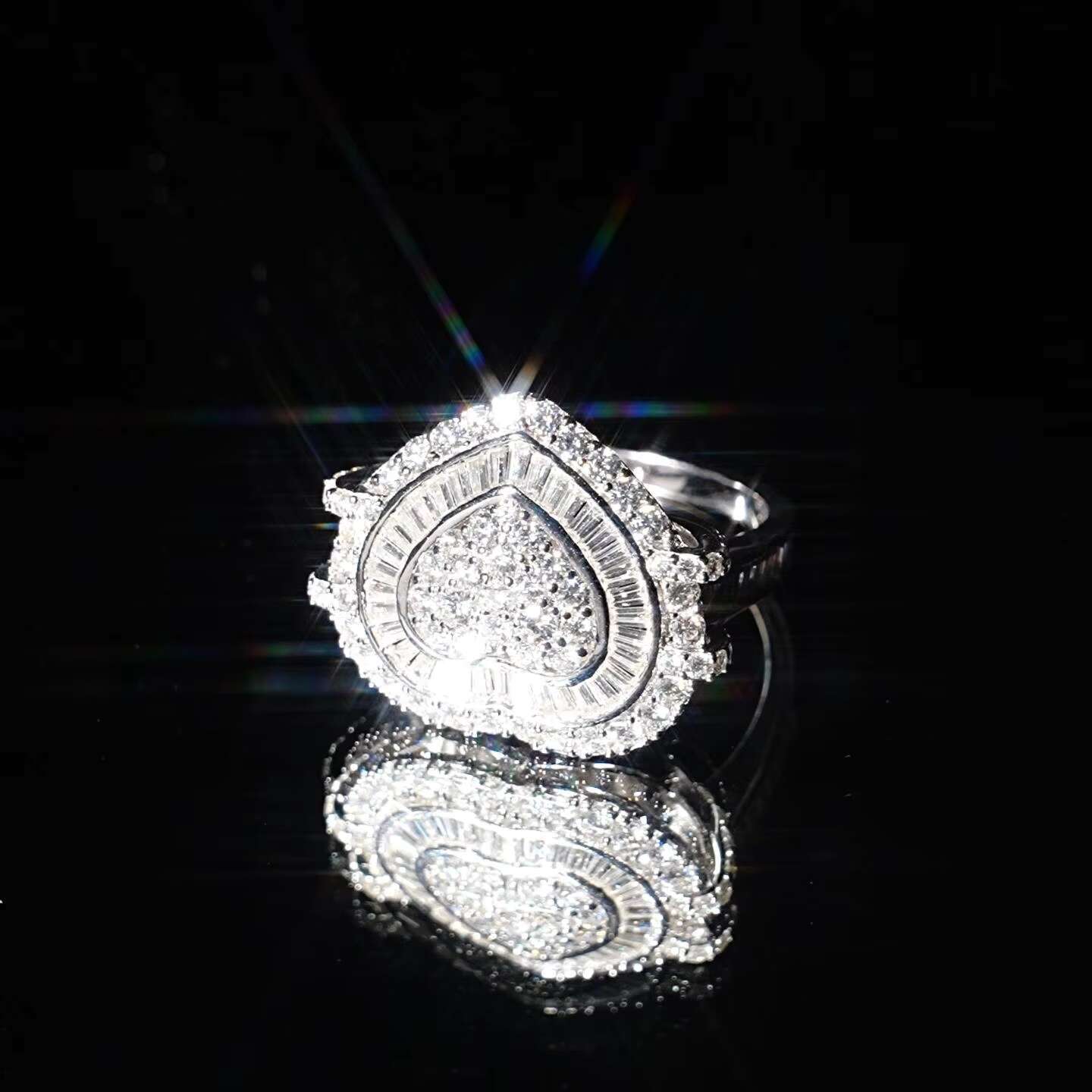 Blingdiam Jewelry Heart Rings Wedding Womens 925 Silver Gold Plated VVS Moissanite Fully Diamond Ice Out