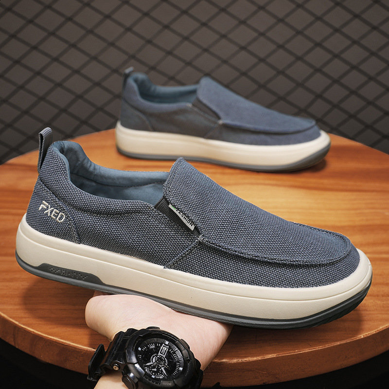 Mens Breathable Casual Canvas Slip Shoes Comfort Slip-on Loafer Soft Penny Loafers for Men Lightweight Driving Boat Shoes 240606