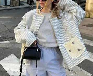 Womens Zip Up Jacket Fashion Vintage Floral/Striped Lightweight Quilted Long Sleeve Winter Casual Outwear 2024 New Streetwear J251124