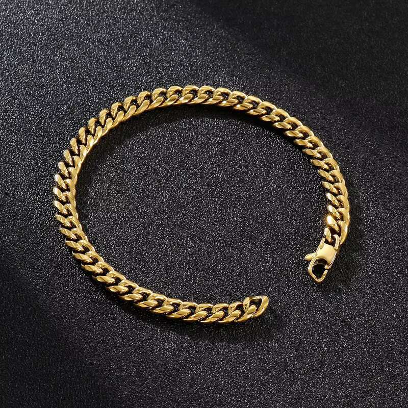 KALEN Men 210X6/8/10mm Gold/Silver Stainless Steel Hip Hop Cuban Link Bracelet