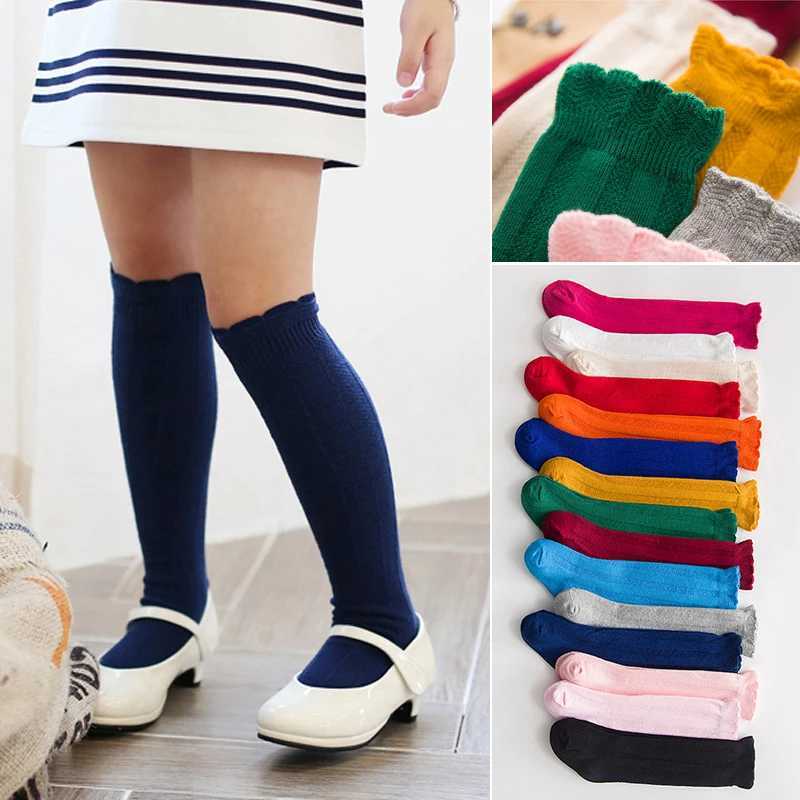 Spring Autumn Baby Girls Cotton Knee High Long Socks for Children Kids Toddler Kawaii Candy Color Ruffles Lace Frilly Stockings G251124