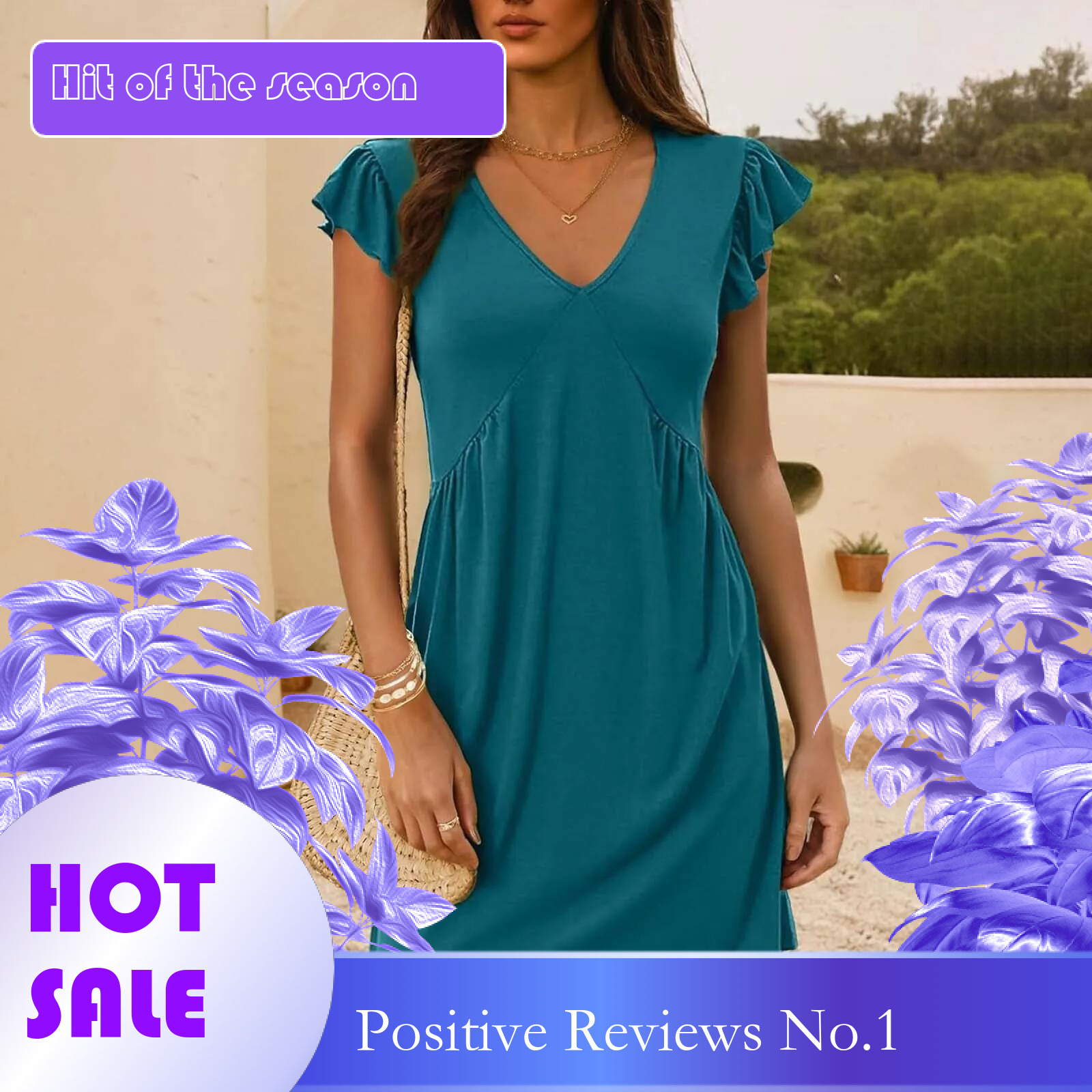 Dongdumaoyi Summer Green Fashionable Women S Mini Dress Flying Sleeves Slim Fit V Neck Pullover Short Style Solid Trendy New
