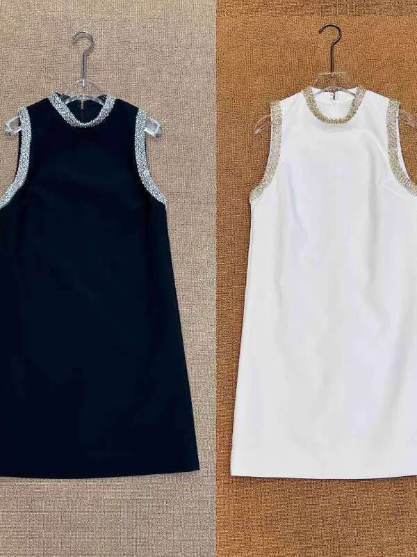Designer Women's Clothing Sleeveless Vest Skirt Women's Elegant Heavy Industry Dia Jewelry Round Neck Short Dress Fashion Temperament 25 Sum