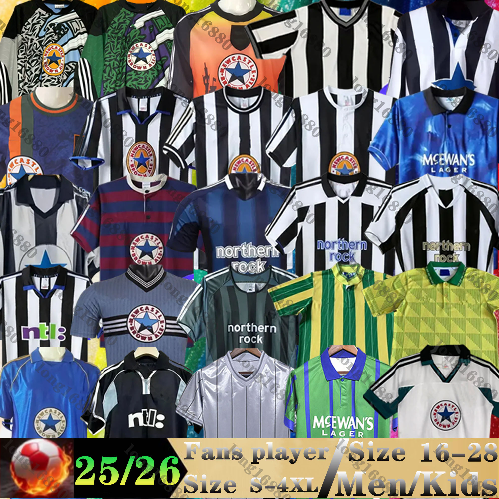00 01 03 04 05 06 newcaslte united Soccer Jerseys Retro 80 85 95 1996 1997 1999 SHEARER ASPRILLA Ginola HAMANN PINAS OWEN classic 1993 1980 82 Football Shirt long sleeves