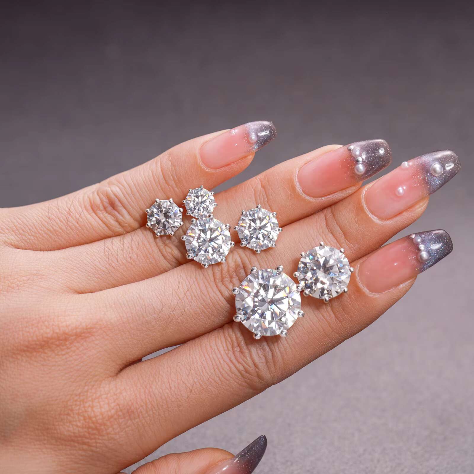 Pass Dia Tester 12ct VVS Earrings 8 Prong Sterling Sier Lab Moissanite Big Ear Stud Jewelry Men Women