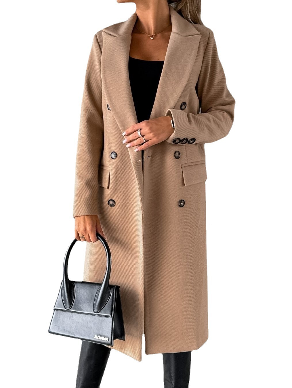 20222022 Autumn and winter fashion simple long sleeve double row button woolen coat women