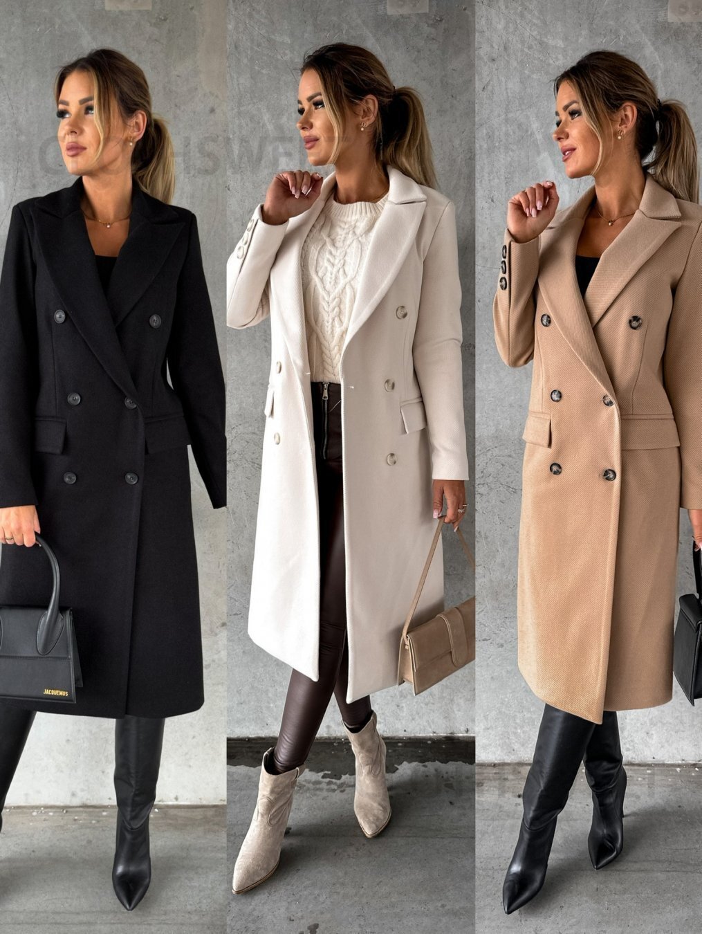 20222022 Autumn and winter fashion simple long sleeve double row button woolen coat women