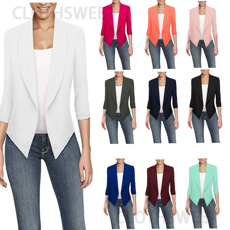 2019 new spring and summer long sleeve solid color cardigan irregular hem Blazer