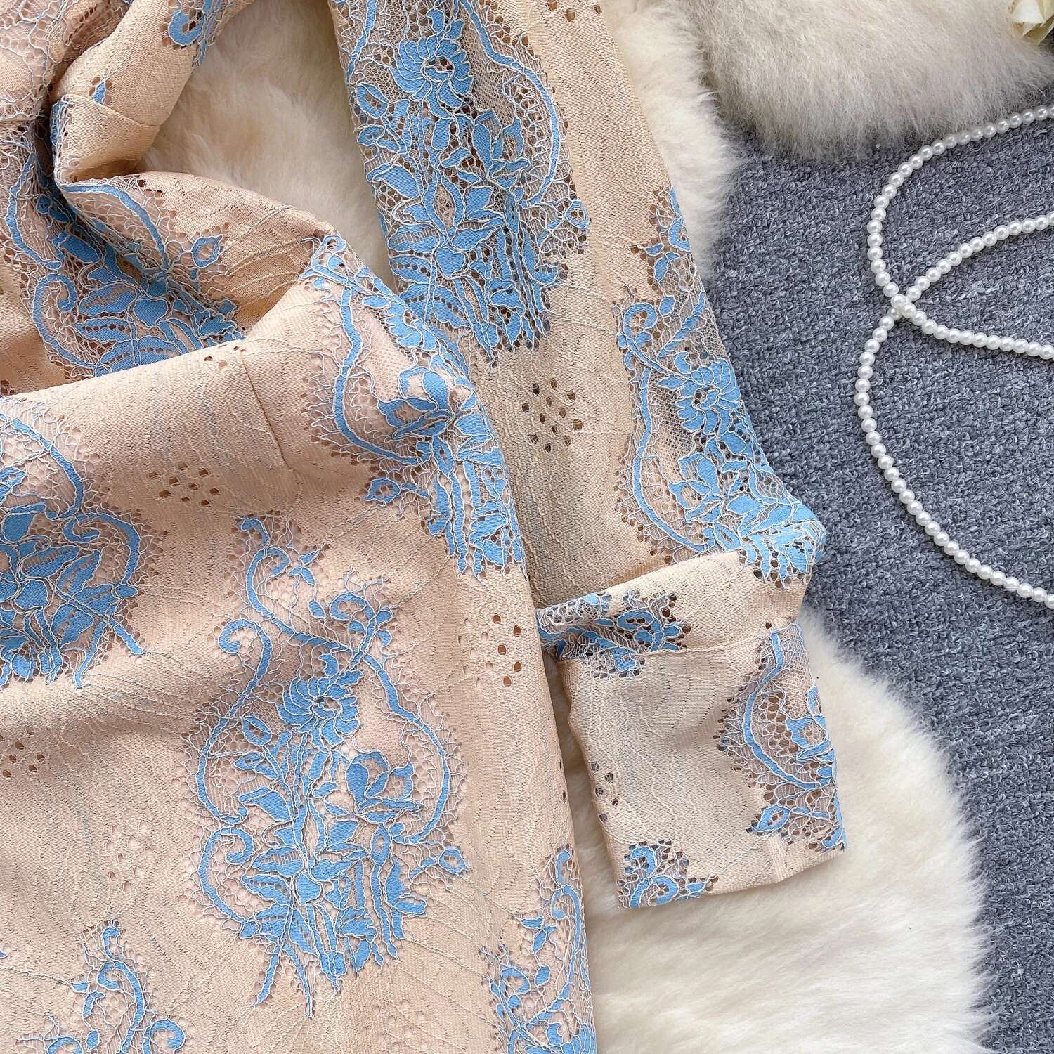 Elegant Sweet Lace Long Sleeve Hollow Dress Sleeveless Fashion Party Summer Sexy Vintage Tight Women Hip Wrap Dresses