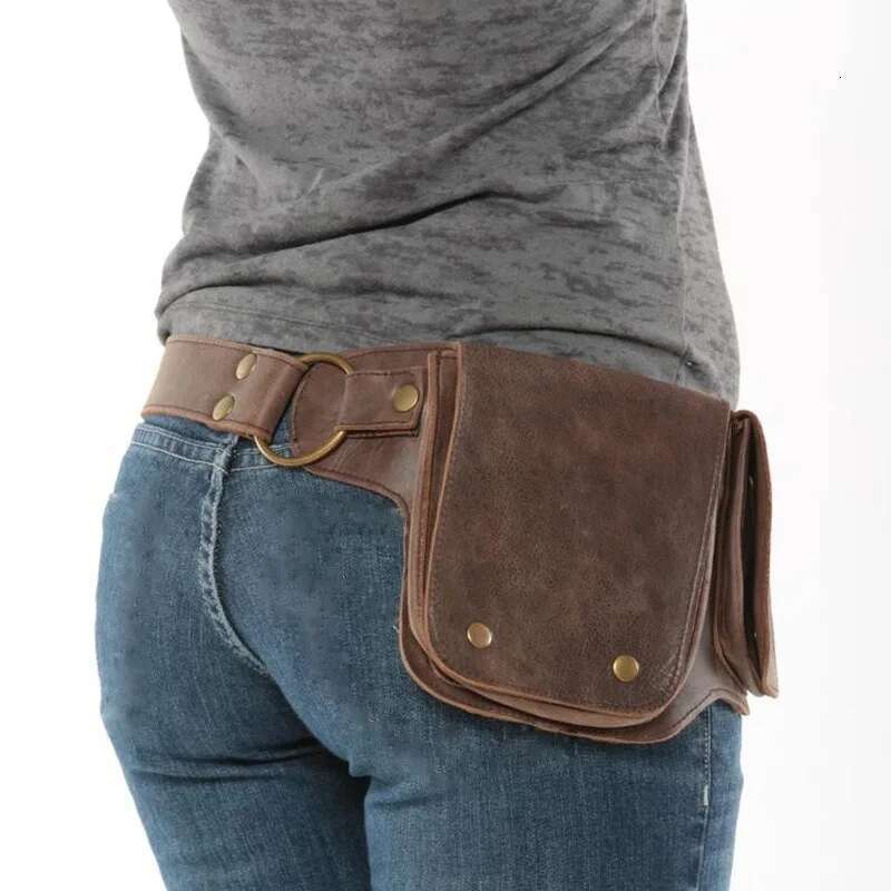 Designer Bag Women's Medieval Punk Waist Steampunk Pu Leather Motorcycle Style Hip Belt Bag Retro Outdoor Sports Adjustable Fanny Pack
