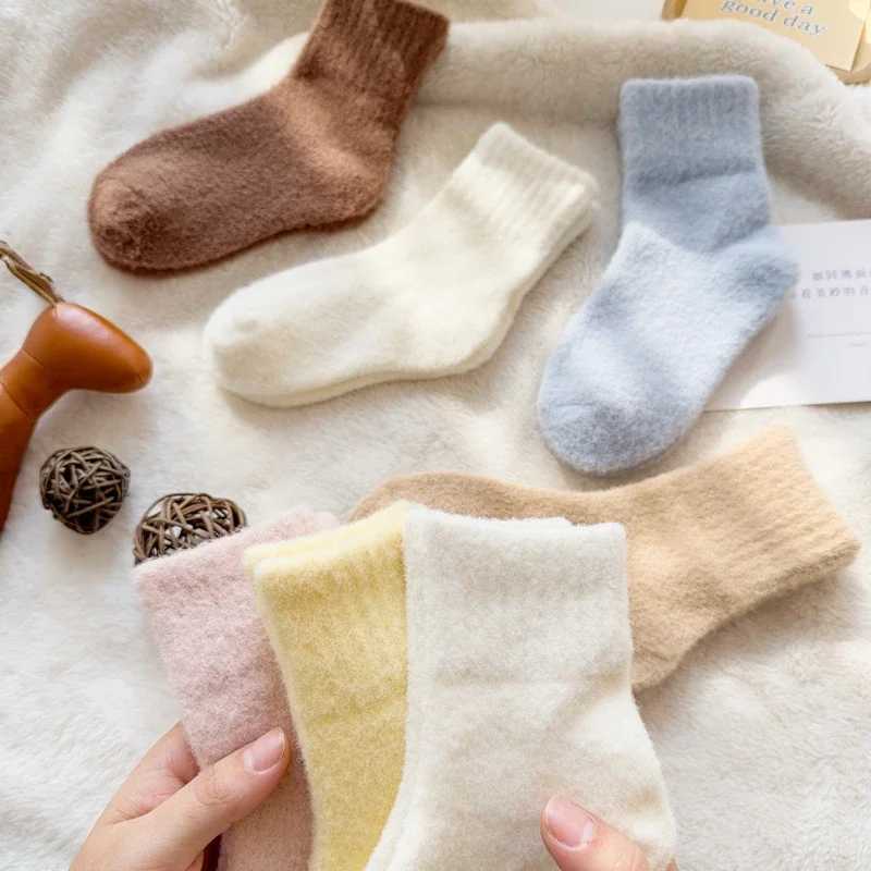 4 Pairs Winter Autumn Color Solid Thick Warm Brushed Kids Girls Half Socks Comfortable Cozy Sweet Cute Soft Sock for Children G251124