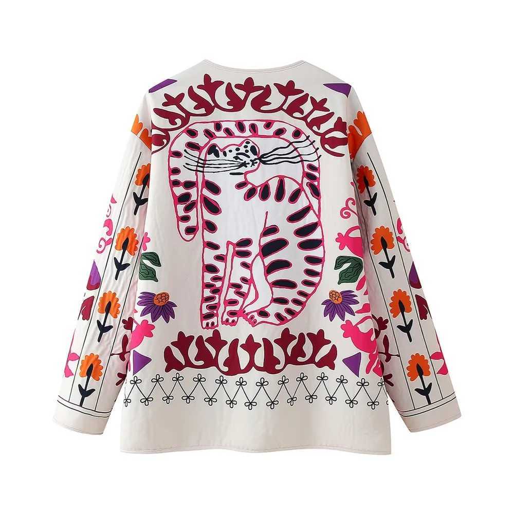 Autumn New Style European and American Style Loose Pocket Decoration Printed Cotton Jacket J251124