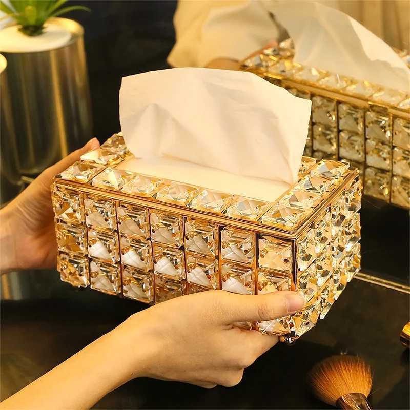 Crystal Glass Tissue Box Cover Home Hotel Car Pen Holder Tools Cosmetic Accessories Desktop Storage Racks Decoration Paper TowelM251124