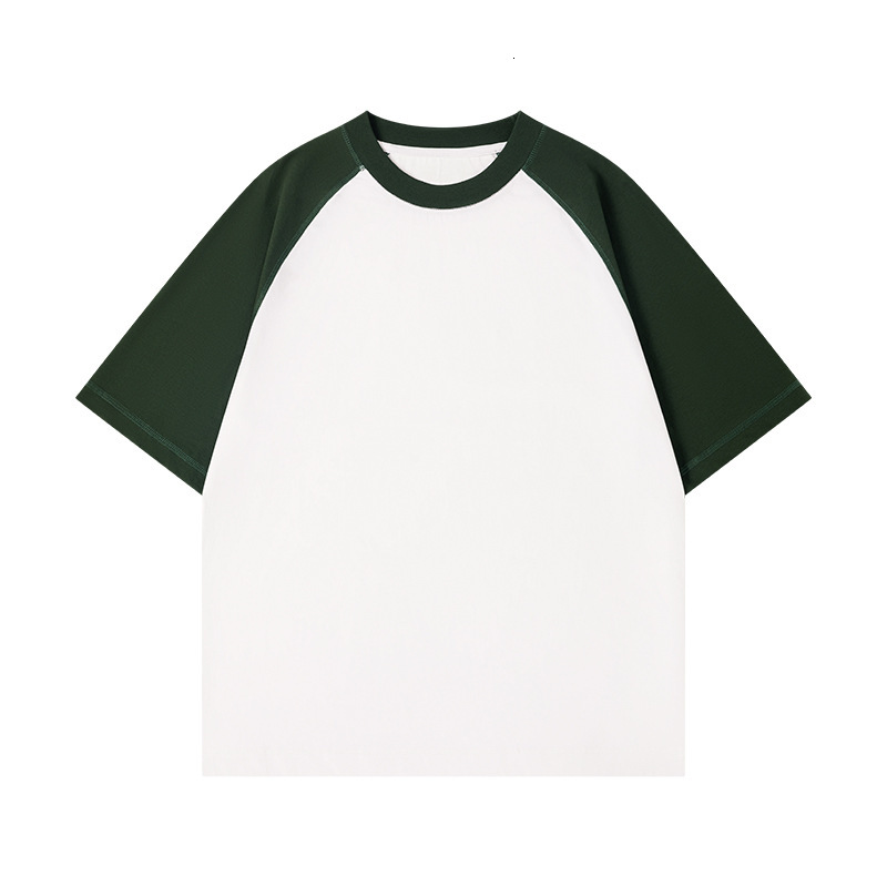 230G 32 Count Ice Feel Cotton Raglan Sleeve Short T-Shirt Men's Contrast Color Popular Youth Loose Half Sleeved Clothes