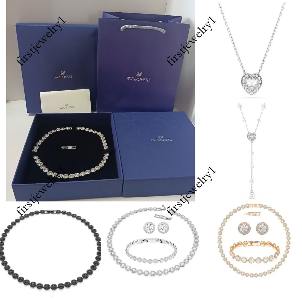 Swarovksily Necklace Fashion Jewelry Series Set Heart Shaped Single Diamond Button High Quality Luxury Charm Necklace High Version Swan Necklace 3da