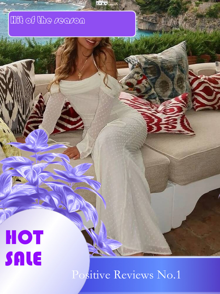 Dongdumaoyi Townlike Polka Dot Jacquard Maxi Long Dress Women Halter Autumn Winter Off Shoulder Sexy Party Perspective Dresses
