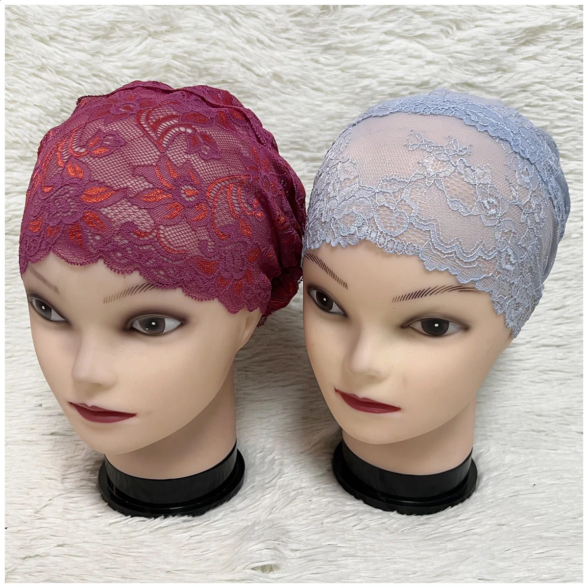 Muslim Women Headscarf Hollow Lace Elastic Space Layer Fabric Applique Headwear Solid Indian Bean Hair Hat Lady Hat 250420