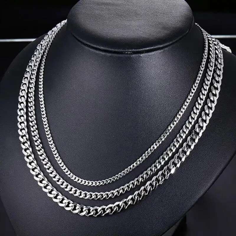 HNSP 316L Stainless Steel Cuban Link Chain Necklace Bracelet For Men Women 3MM-12MM Thick Neck Choker Accessory Jewelry
