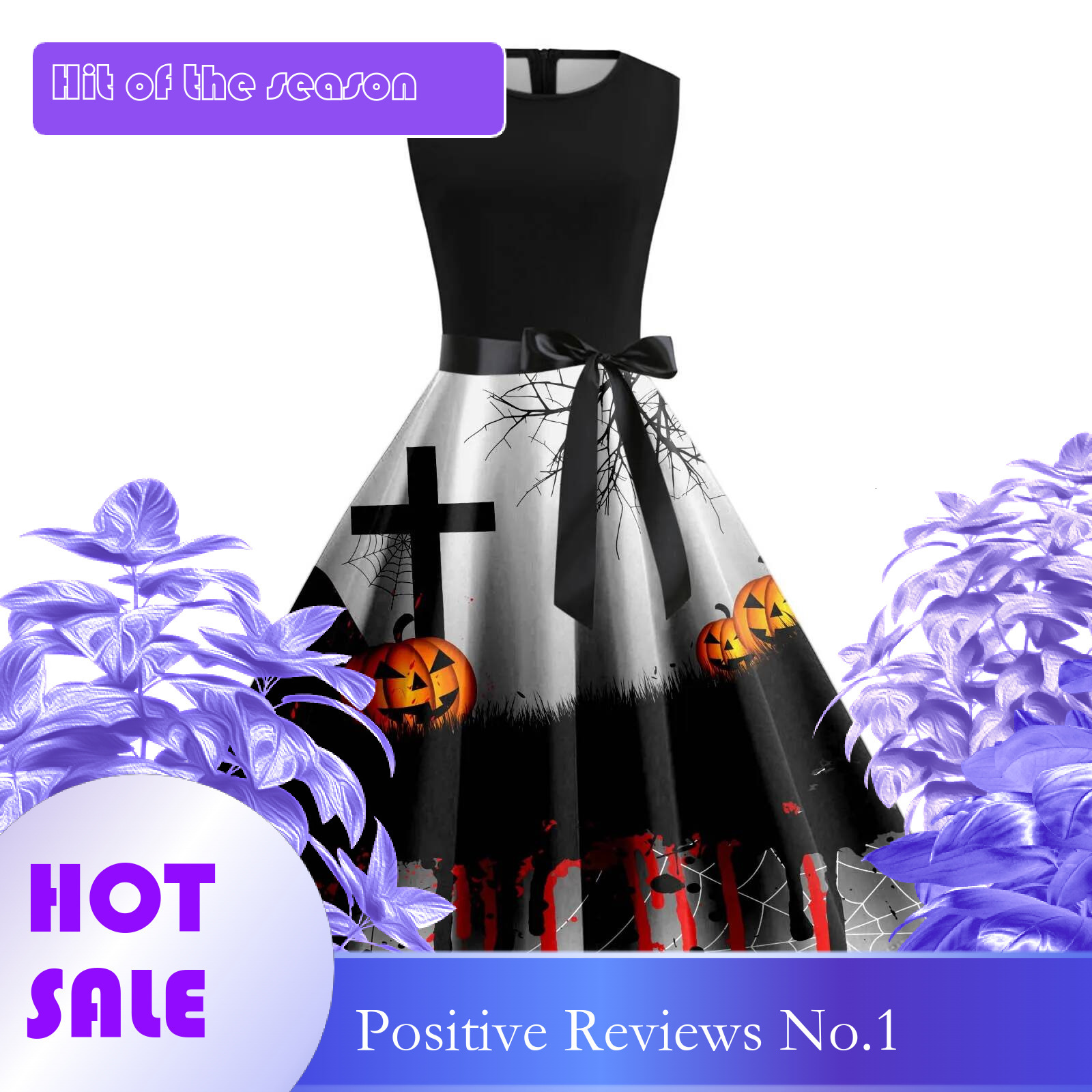 Dongdumaoyi Halloween Dresses For Women Vintage Gothic Pumpkin Printed Strapless Princess Long Slim Belt Waisted Cocktail Maxi Dress