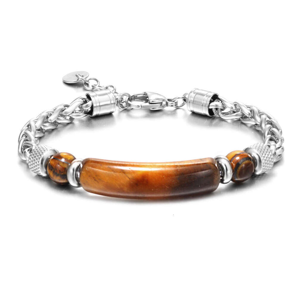 Natural for men, trendy, fashionable, personalized, and cool. Titanium steel chain splicing tiger eye stone men's bracelet