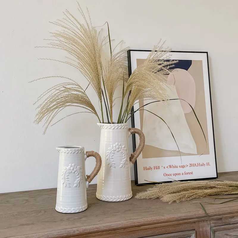 white retro vase ceramic light luxury living room dining table flower C251124