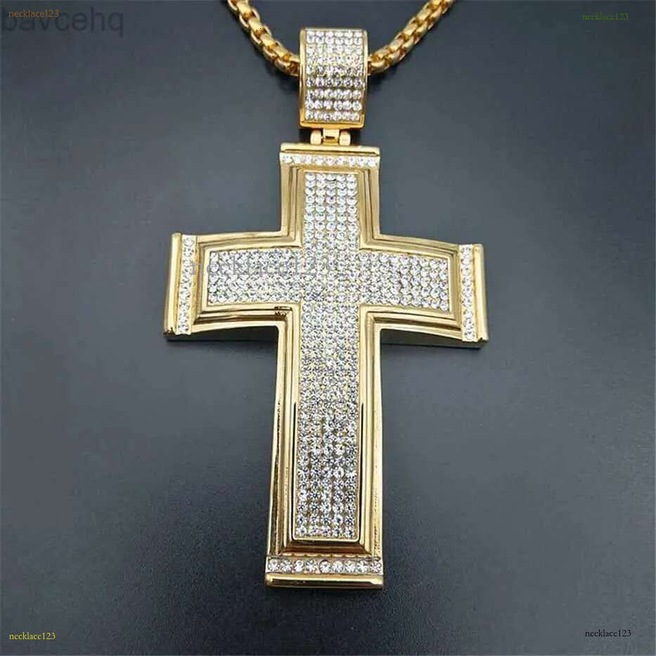 Moissanite Necklaces Hip Hop Iced Out Big Cross Pendant For Men 14k Yellow Gold Rhie Necklace Hiphop Christian Jewelry