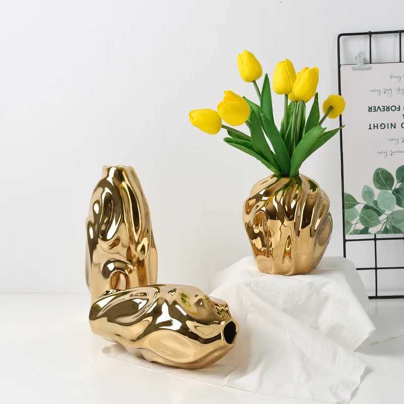 Modern Light Luxury Creative Ceramic Golden Vase Decoration Living Room Bedroom Decoration Cabinet Flower Vase Home Decoration C251124