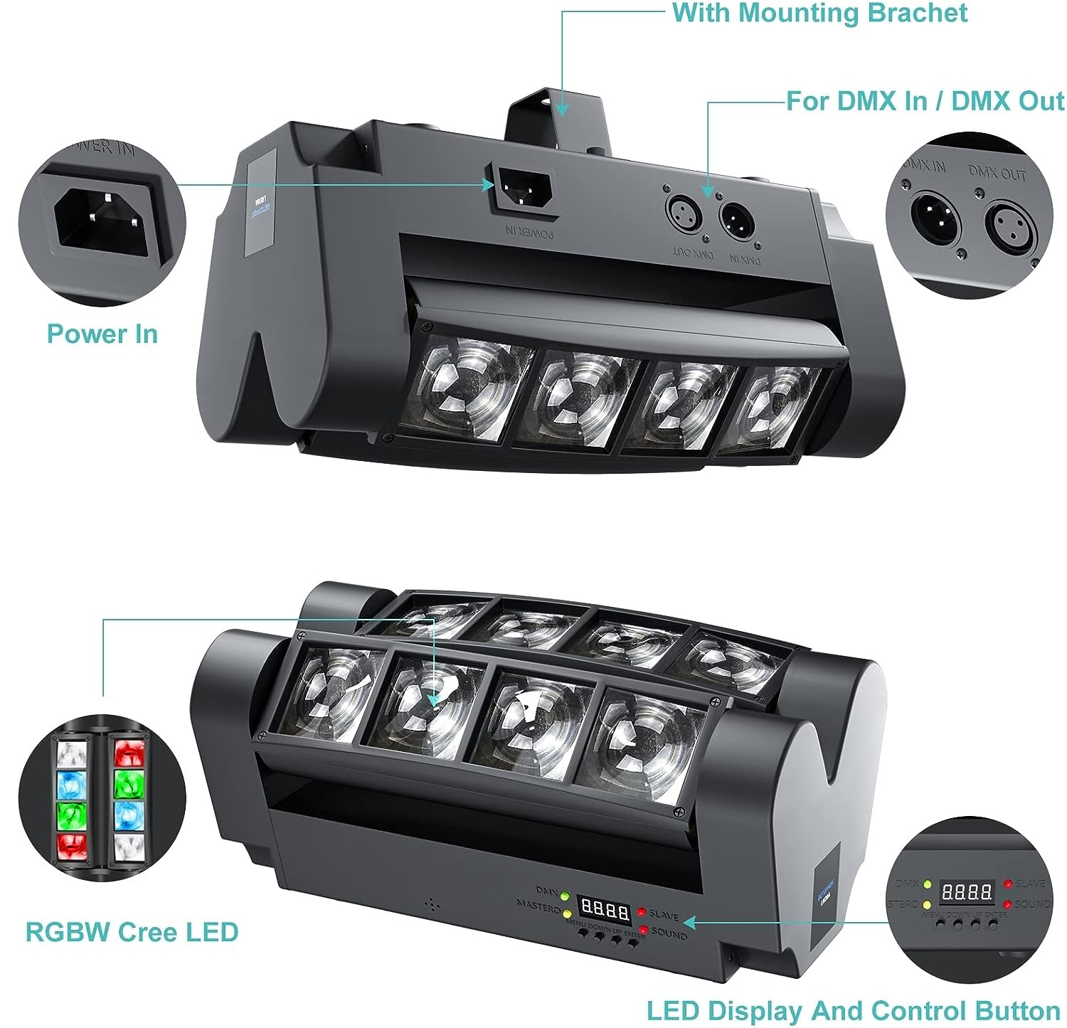 80W 8 LEDs Spider Moving Head Stage Lighting Beam DMX Disco Party DJ Light RGBW