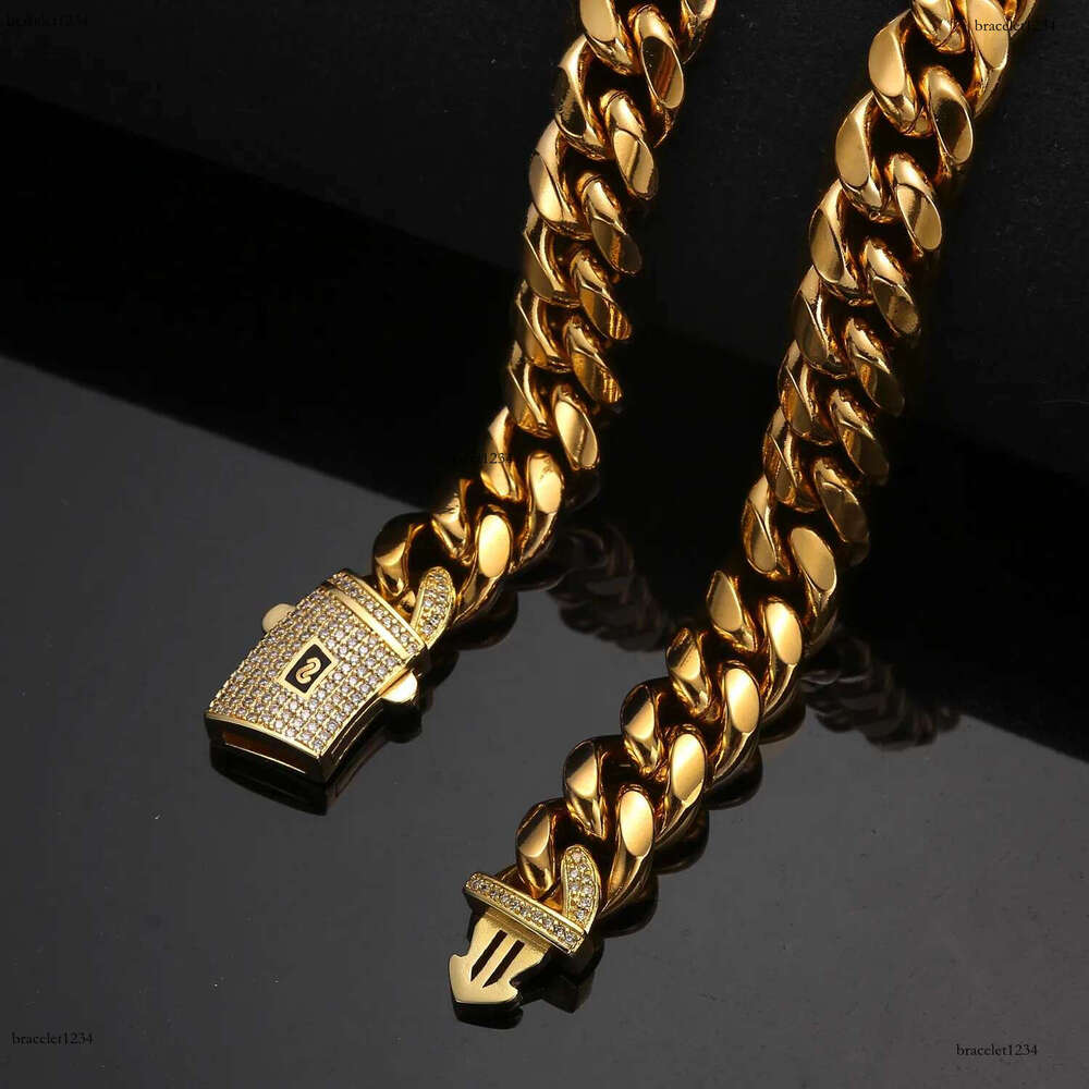 6-14mm Hip Hop Solid Stainless Steel Miami Cuban k Chain Zircon Clasp Mens Simple High Polished Jewelry