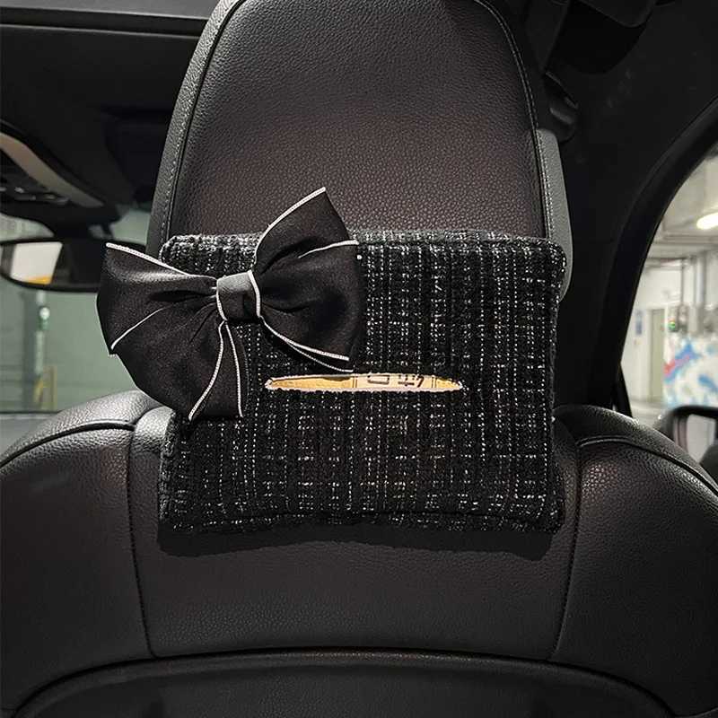 Small fragrant wind car tissue storage luxury box hanging cute bow car drawer multifunctional car tissue boxM251124