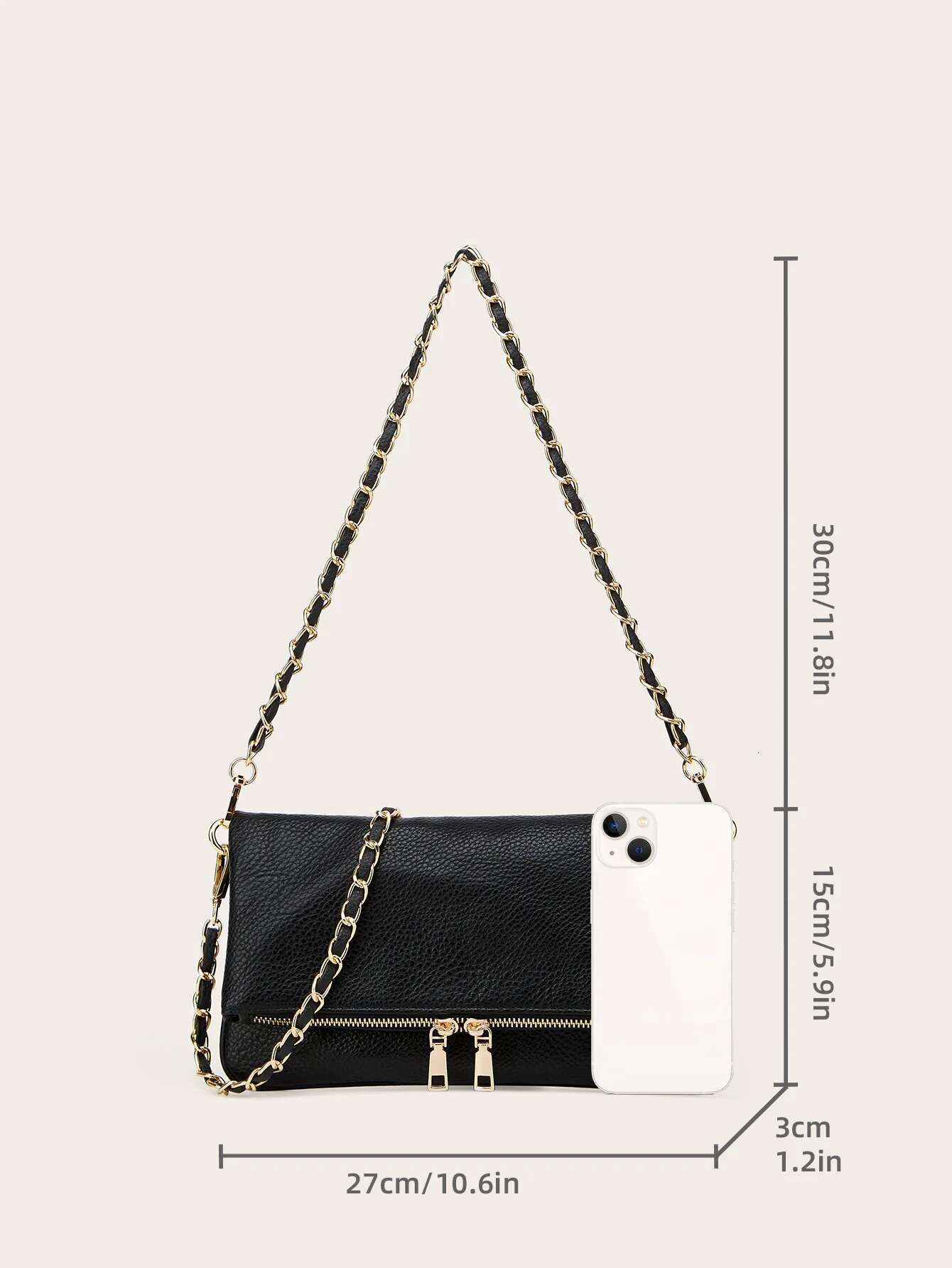 Designer bag New Arrival Black Leather Clutch Bag Gold Chain Strap Double Zipper