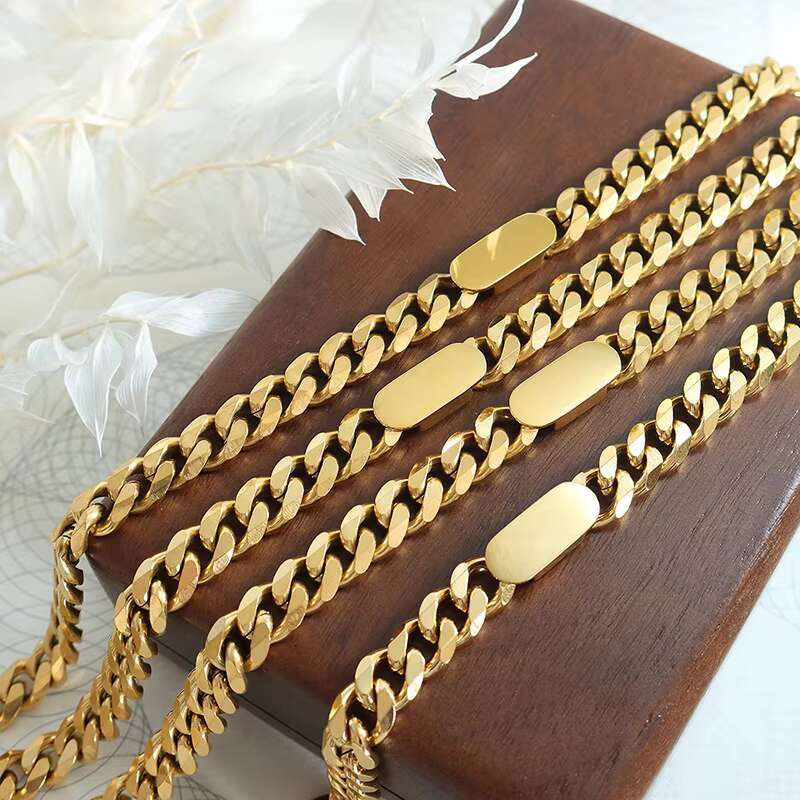 Cool Hip Hop Stainless Steel Cuban Chain Necklace Gold Plated Bracelet Sets Fashionable Accessories for Wedding Party Engagement